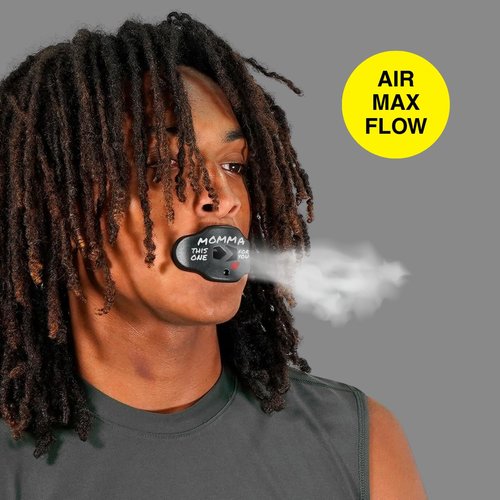SLEEFS Football Mouth Guard - Youth Mouthguard with Strap - Lip/Teeth Protector Mouthpiece - No Boil - for Youth/Adults, Maximum Air Flow, for All Sports - Momma This One for You in Black