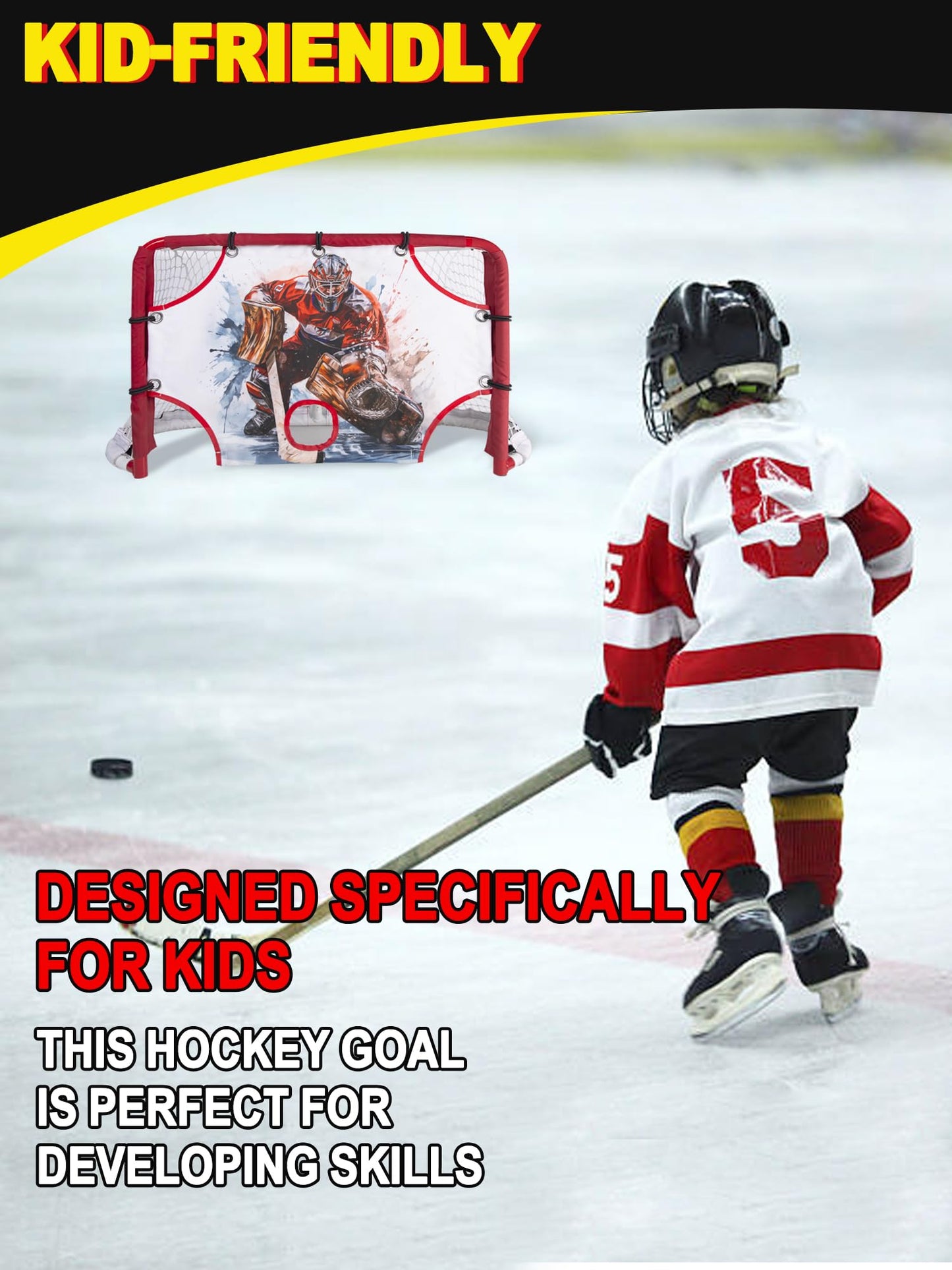 Kasifei Mini Steel Hockey Net with Shooter Tutor, 30" x 20" Heavy Duty Hockey Goal for Kids