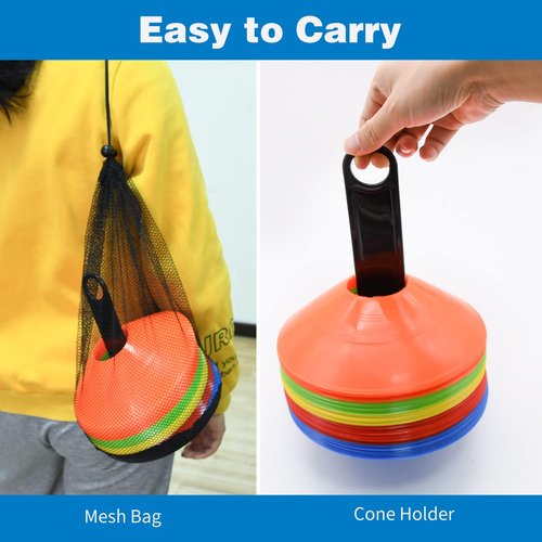 RUBY.Q 50/100/200pcs Disc Cones, Soccer Cones, Basketball Cones with Carry Bag and Holder, Football, Soccer, Basketball Training Equipment, 5 Color