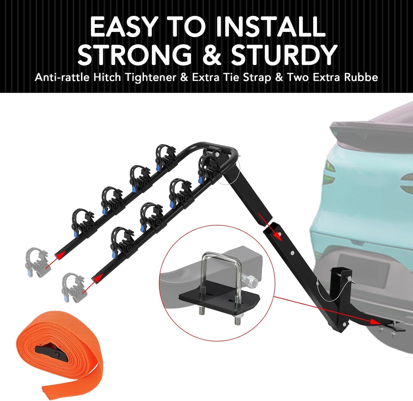 2 Bike Hitch Rack, Heavy-Duty Foldable Steel Bicycle Rack with Hitch and Anti-Rattle Straps, 2" Receiver Compatible, Easy to Assemble & Use, Bike Holder for Car, SUV, Truck