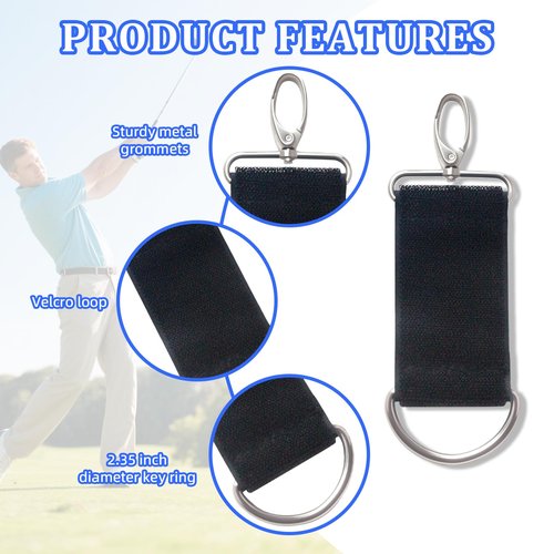 2 Pack Golf Glove Holder with Dual Metal Clips and Keyring, Golf Glove Belt Keeper Strap–Golf Accessory for Secure Glove Attachment to Belt or Bag, Secure Golf Gloves at Waist