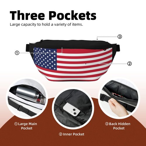 Cute USA Flag Crossbody Fanny Pack for Women Men Adjustable Flag Waist Pack With Pockets for Running,Cycling