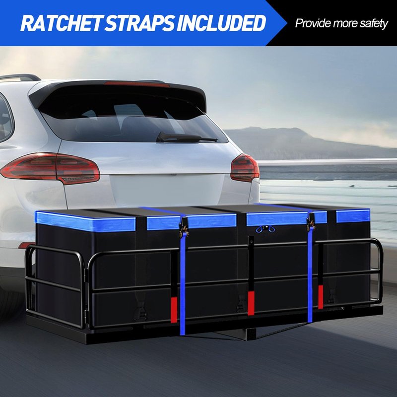 FORWODE 500 LBS Hitch Cargo Carrier Basket, 60"x24"x14" Folding Hitch Cargo Carrier Rack with High Side Rail for 2 Inch Receiver, Car Rack Rear Luggage Basket with Cargo Net
