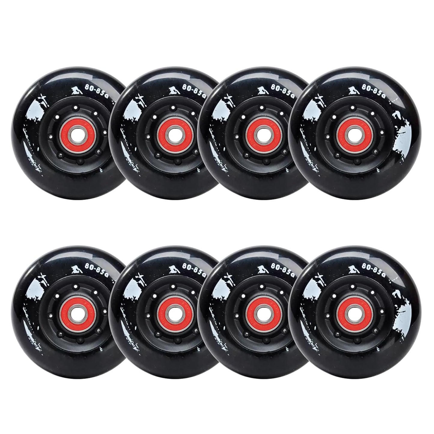 JCCHT 72mm/76mm/80mm 85A Inline Skate Wheels, Indoor Outdoor Roller Skate Wheels Replacement 8 Pack with Bearings,Black,80mm