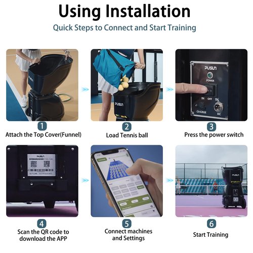 PUSUN PT-SAMRT-Professional Tennis Ball Machine with App Control - 100+ Ball Capacity - 12 Training Modes - 4-6 Hours Battery Life1 (Black)