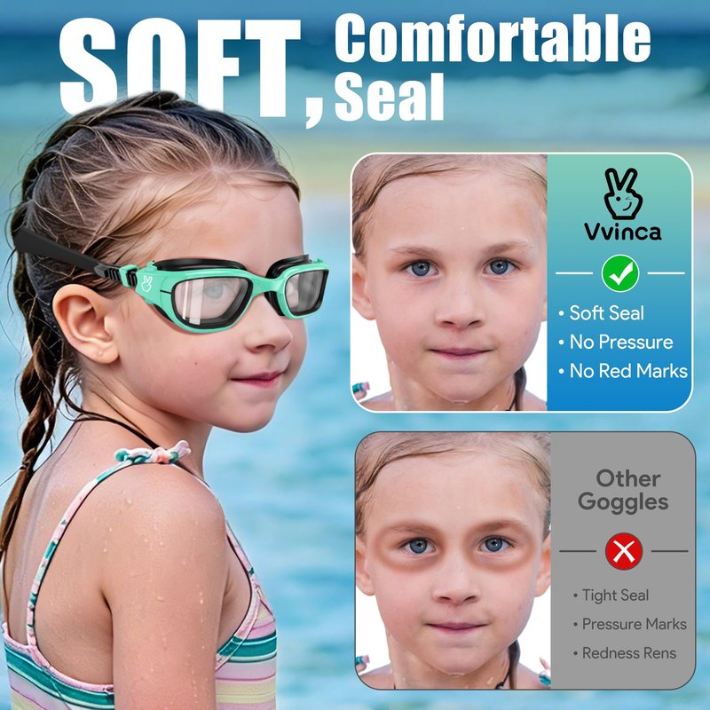Vvinca Kids Swim Goggles, Swimming Goggles for Toddlers Kids 3-14 Anti-Fog UV Protection No Leak Pool Glasses for Boys Girls