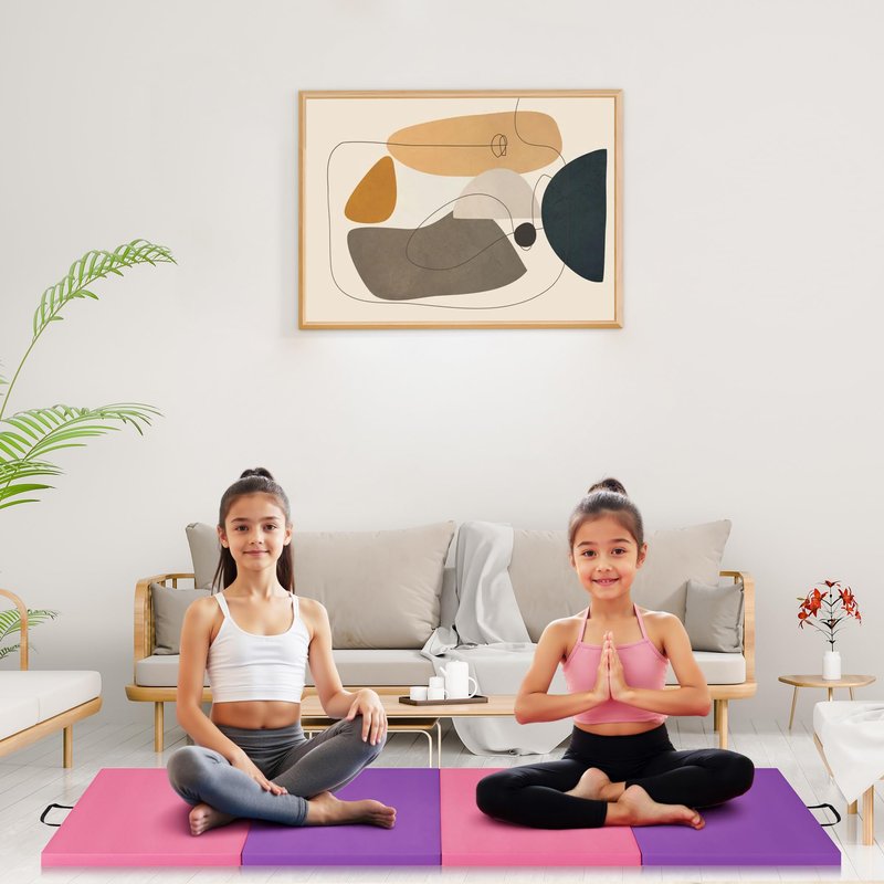 GarveeLife Folding Gymnastics Mat, Exercise Mats & Gymnastics Tumbling Mats, Thick Portable Home Gym Floor Pad for Yoga, Pilates, Aerobics & Martial Arts Training, Four Pads Folding design