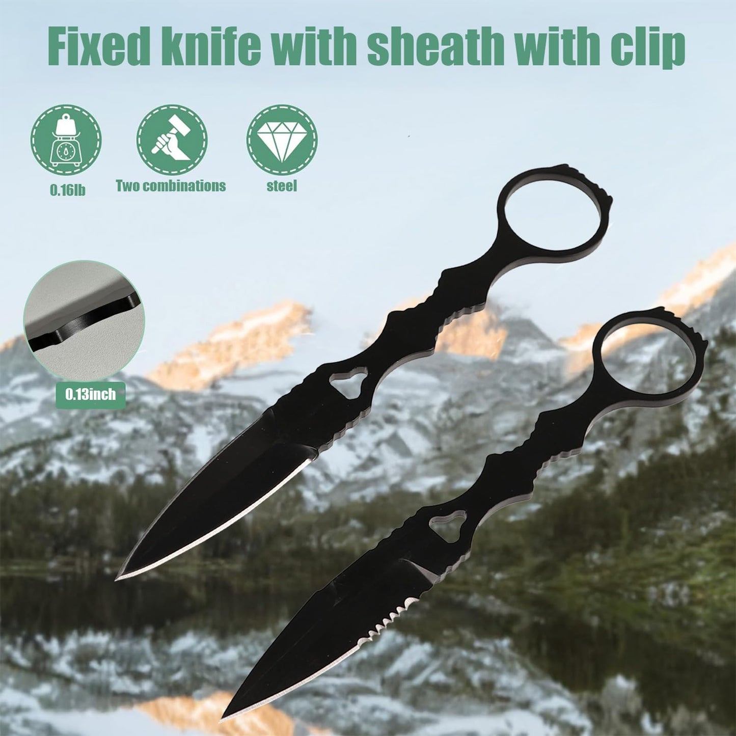 2Pcs Fixed Blade Knife With Sheath, Protable Fixed Blade Knife, With Cilp for Camping Hiking Fishing