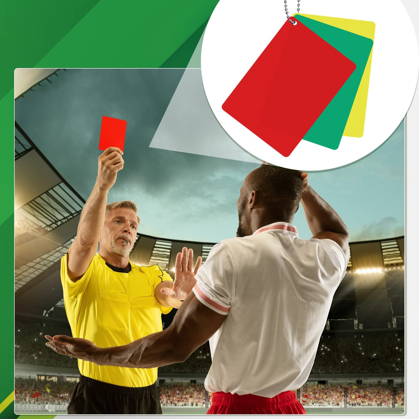 2 Sets Referee Penalty Cards Football Referee Card Sets Soccer Warning Ejection Delay Green Red and Yellow Cards for Sports Game Officials Kit