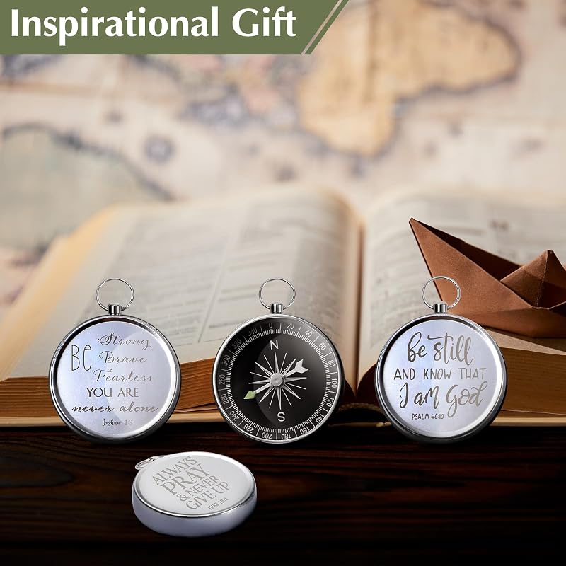 Compass Keychains Bulk Bible Scripture Gifts for Men & Women - 20 Pcs, Silver+20 Variation