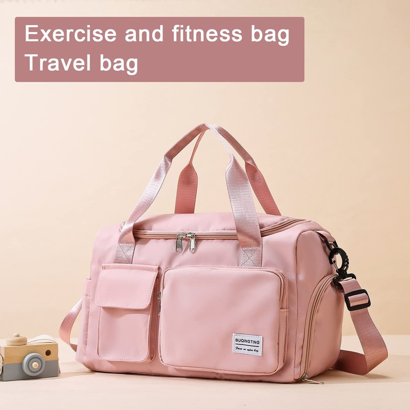 Pink Gym Bag for Women, Waterproof Travel Duffle Bag Carry On Weekender Bag with Shoe Compartment & Wet Pocket, Gym Tote Bag for Travel, Workout, Sport