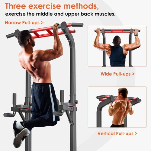SogesPower Power Tower Pull Up Bar Station, Adjustable Height Pull Up Bar Stand for Home Gym, Multi-Function Pull Up Dip Station Dip Bar Strength Training Fitness Equipment, 500LBS, Black