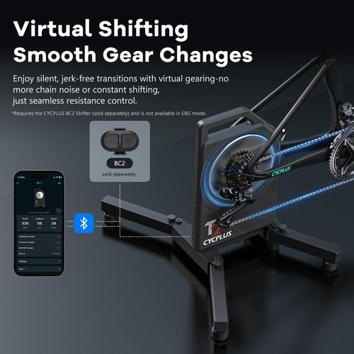 CYCPLUS T2 Smart Bike Trainer – 2200W Brushless Motor, 20% Gradient Simulator, BLE & ANT+ Dual Mode, Virtual Shifting, Triple Silent Design for Realistic Indoor Cycling(2025 Upgrade)