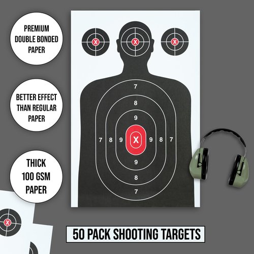50 Pack Paper Shooting Target for Gun Range - Silhouette Paper Target Practice for Handguns, Rifles, Pistols, Airguns, BB Guns, Pellet Guns, Crossbow, Arrow (14 X 22 inches)