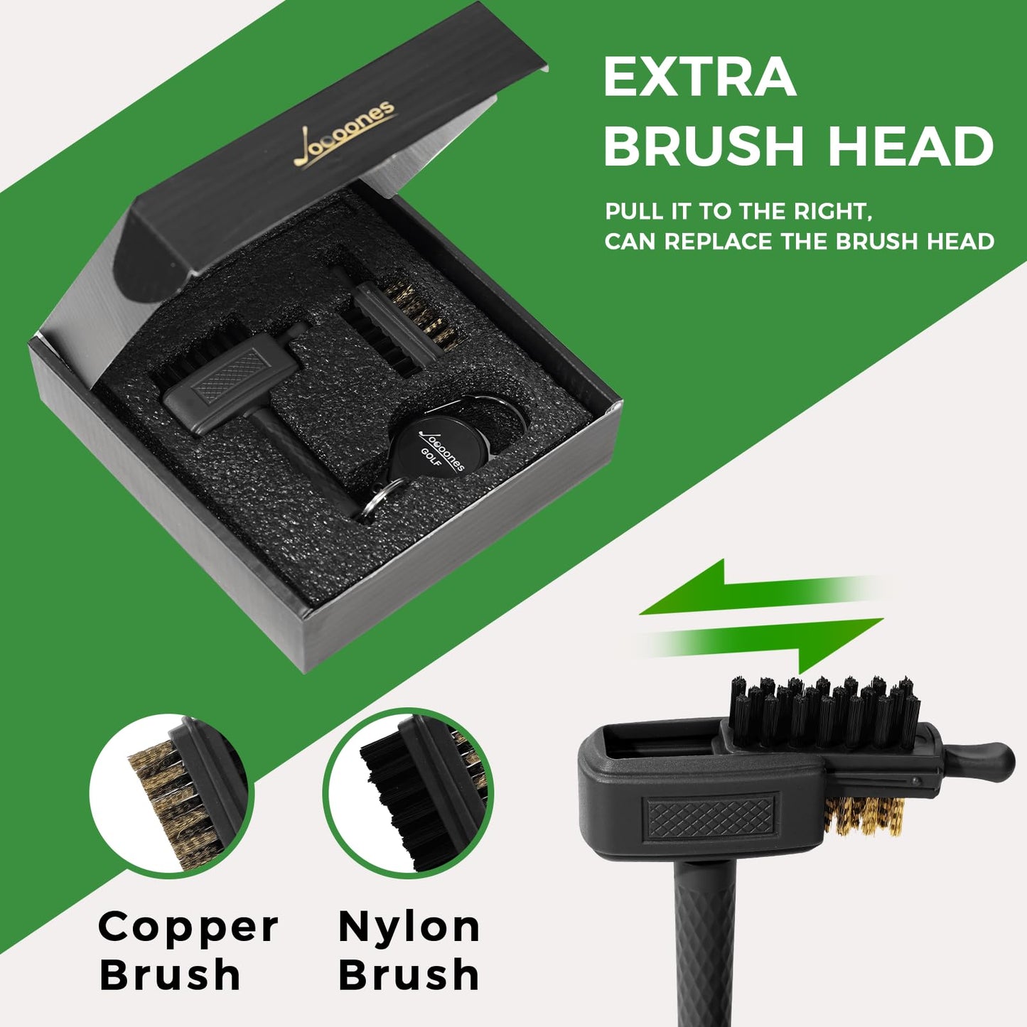 Joooones Mini Golf Club Cleaning Brush with Nylon/Copper Bristles and Retractable Buckle - Portable Pocket Brush Easy to Carry Clean Without Leaving Marks Exquisite Packaging Gift for Golfer(Black)
