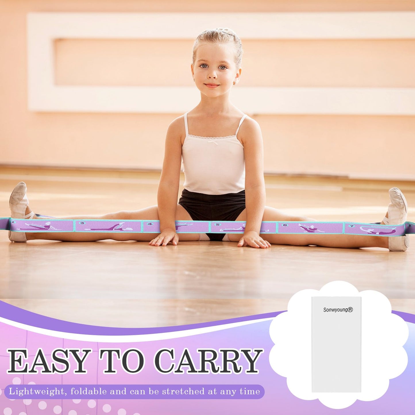 1 Pcs Stretch Strap for Kids Elastic Gymnastics Stretching Ballet Dance Band with 8 Loops Adjustable Exercise Training Resistance Strap for Children Stuff Pilates Latin Yoga Equipment (Purple)