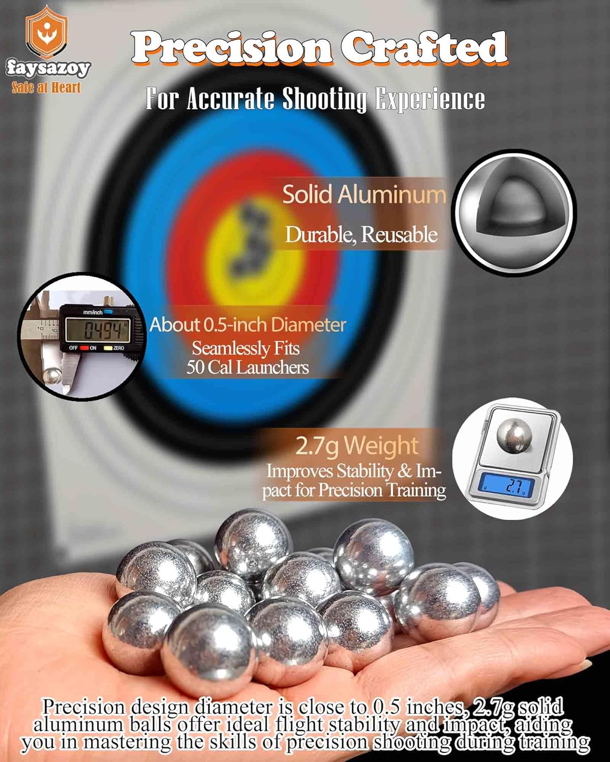 .50 Caliber Aluminum Balls for Self Defense & Training, Seamless Fit for Umarex T4E TR50/HDR50, Non-Lethal Reusable Projectiles with Penetration