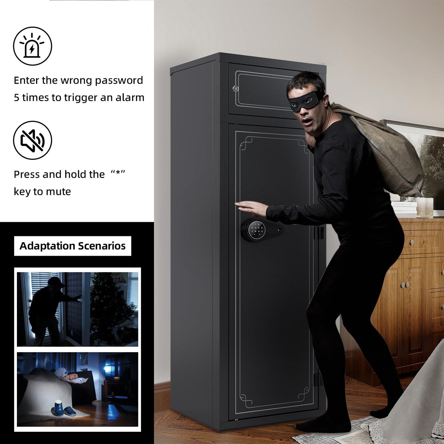 KAER Gun Safe for Rifles and Pistols 10-12 Gun Safe Multi-functional Rifle Safe Anti-theft Gun Safes for Rifles Removable Gun Racks Gun Cabinet for Home with Adjustable Shelves
