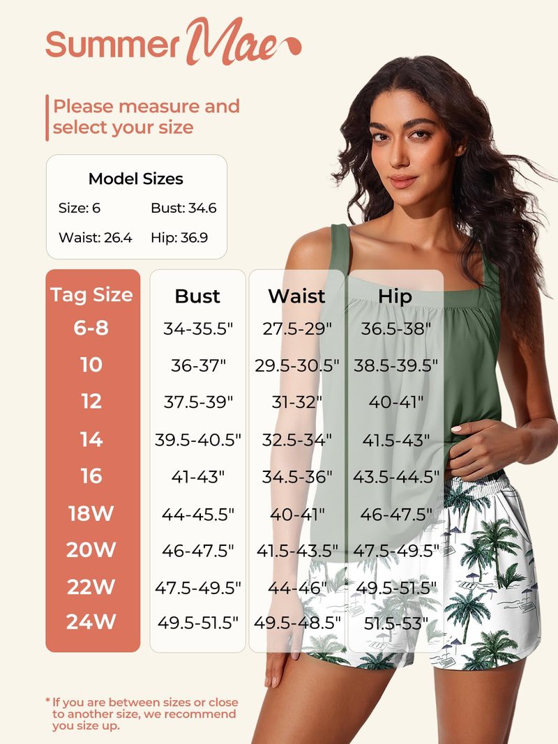 Summer Mae Blouson Womens Tankini Swimsuits 2026 Modest Tummy Control Bathing Suits Swim Shorts with Pockets for Beach Iridescent Leaf Size 16