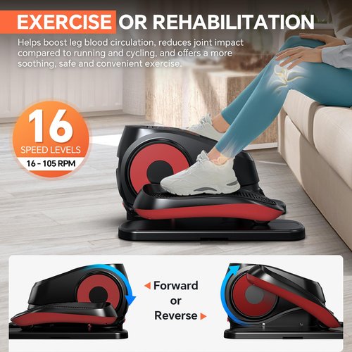 2025 New Under Desk Elliptical Machine, Electric Ellipse Leg Exerciser with 16 Levels Speed,Quiet and Fully Assembled,Forward & Reverse Directions,Manual Safety Power Switch