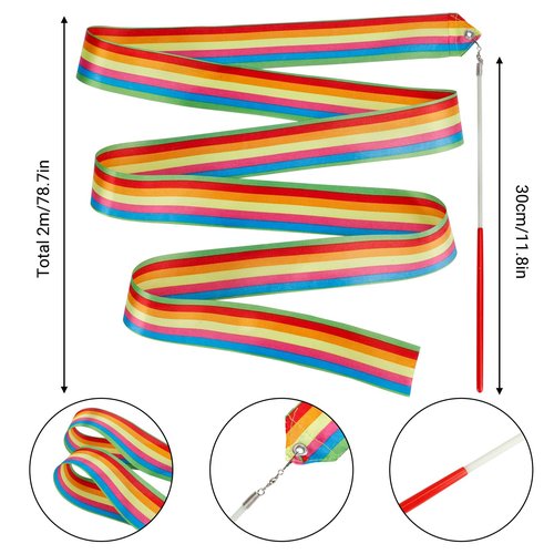 YGEOMER 12pcs Dance Ribbons, Rainbow Gymnastics Ribbon Wands for Kids Dancer, Dance Twirling Sticks Batons Streamers for Artistic Dancing, Talent Shows Dance Floor Party Props