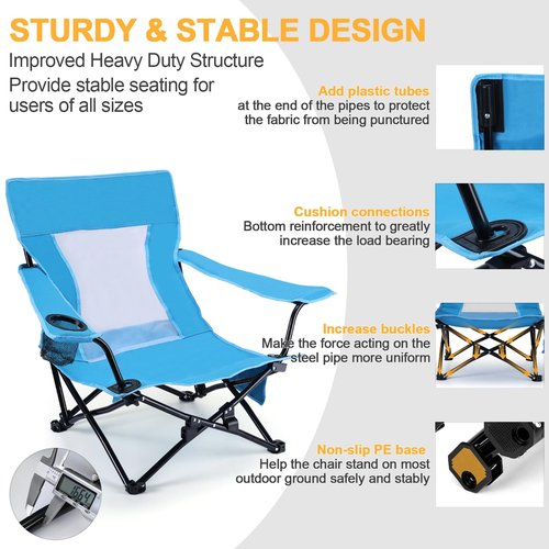 Joyfair Beach Camping Chair (2 Pack), Outdoor Folding Chair for Adults, Heavy Duty Portable Chair for Outside Fishing, Lawn, Sport, Patio, Armrest Cup Holder & Storage Pocket, Carry Bag (Blue)