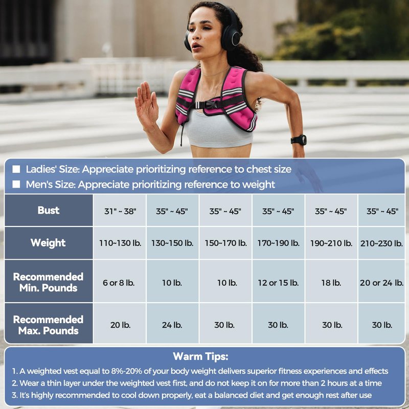 Zeerun Weighted Vest, 6lb/8lb/10lb/12lb/15lb/18lb/20lb/24lb/30lb for Men Women, Reflective Stripe Adjustable Buckle, Comfortable Durable Rucking Vest for Walking Running Strength Training, 10LBS-Pink
