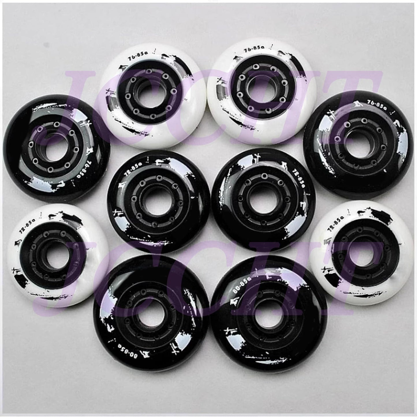 JCCHT 72mm/76mm/80mm 85A Inline Skate Wheels, Indoor Outdoor Roller Skate Wheels Replacement 8 Pack with Bearings,Black,80mm
