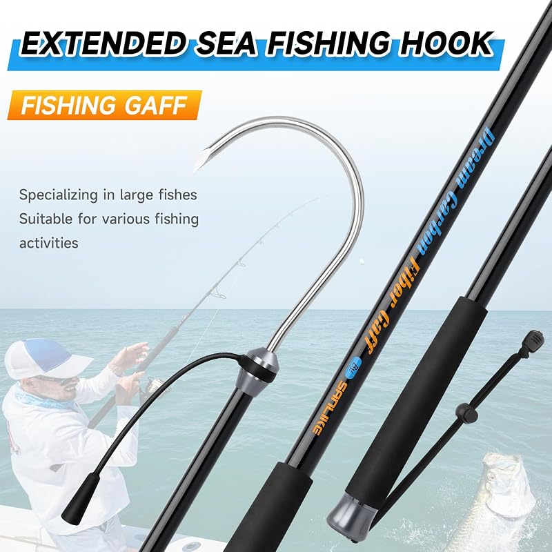 SANLIKE Saltwater Fishing Gaff - Carbon Fiber Shaft, S316 Stainless Steel Hook, 46in (Black)