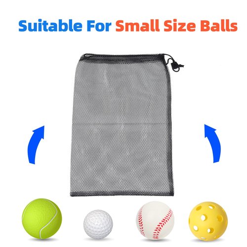 GSE Games & Sports Expert 18"x12" Black Mesh Drawstring Bag for Baseballs, Softballs, Tennis, Pickleball Balls, Golf Balls. Mesh Sports Equipment Bag with Lock for Gym, Swim Gear, Laundry & Toys