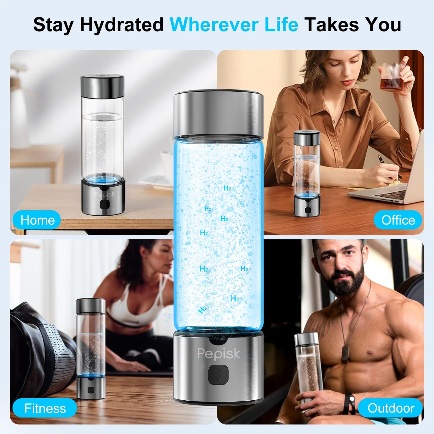 2025 New Hydrogen Water Generator Bottles, Hydrogenated Water Bottle with SPE PEM Technology Up to 2200PPB, 460ml Hydrogen Water Bottle Generator for Home, Office, and Travel- Certified H2 Generator
