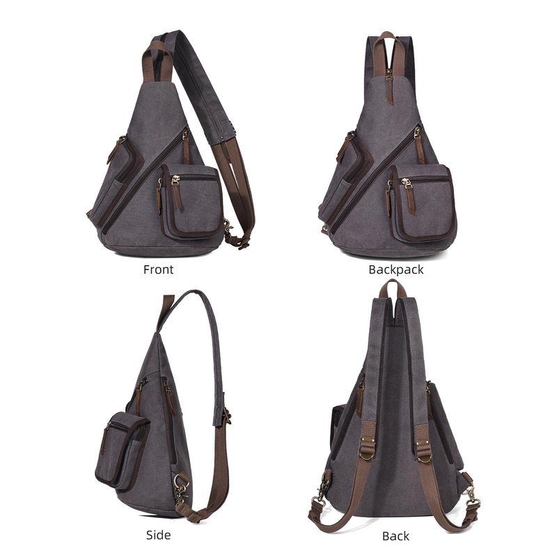 KL928 Canvas Sling Bag - Casual Crossbody Shoulder Daypack Rucksack Backpack for Men Women, Dark Grey