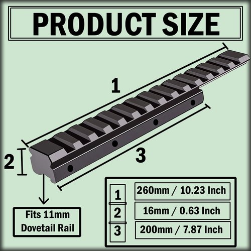 Gotical Low Profile 11mm / 3/8" Dovetail to Picatinny Rail Adapter Converter Durable Item longlasting (14 Slot Extension Low Profile Rail) Durable