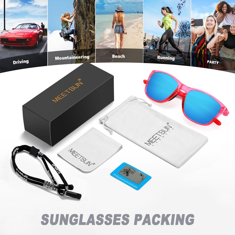 MEETSUN Polarized Sports Sunglasses for Women Men Driving Running Cycling Fishing Sun Glasses UV400 Protection Purple Pink Frame-Ice Blue Mirror Lens