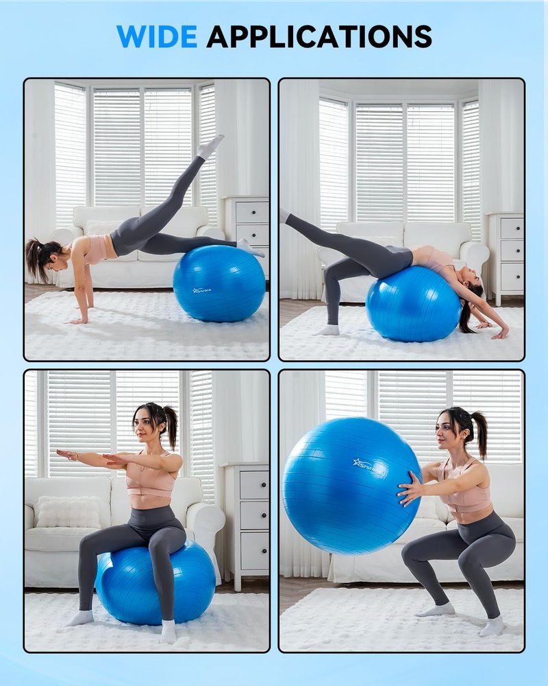Srsrana Exercise Ball - Anti-Burst Yoga Ball for Pilates, Pregnancy & Core Stability - Ergonomic Office Desk Ball Chair & Physical Therapy Equipment, Quick Pump Included