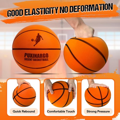 Silent Basketball Size 7 (29.5") Upgrade Dribble Dream Si-Lent BasketBall, Foam Basket-ball No Noise, Quiet Basket-Ball Dribbling Indoor, Training Ball for Indoor Activities, Gift for Youth (Orange)