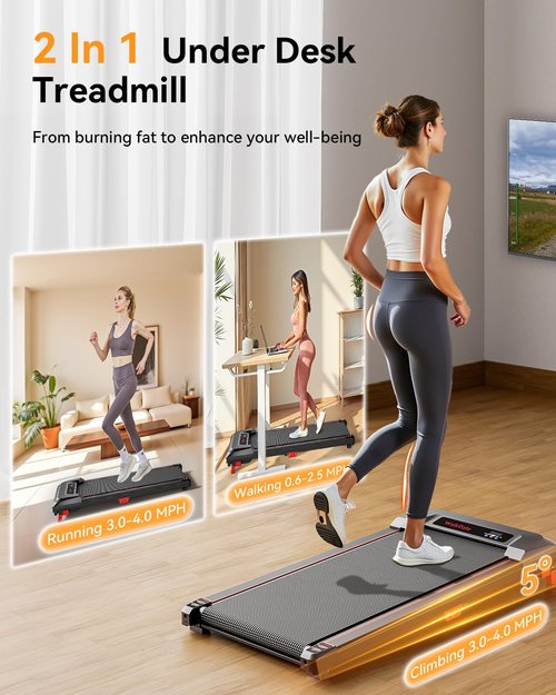 Walking Pad Treadmill, WalkDate Incline Walking Pad Under Desk Treadmills 330 Lbs Capacity, 2.5HP Low Noise Portable Running Machine for Home and Office, with LED Display, Remote Control
