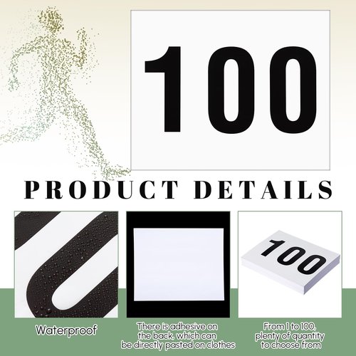 Honoson 100 Pcs Adhesive Race Bib 7.5” x 6” Competition Number Bib Adhesive Running Race Number for Marathon Cross Country Running Cycling Mountain Climbing