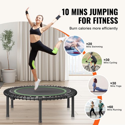VEVOR Foldable Mini Trampoline, 40 Inch Fitness Rebounder, Max Load 330 lbs Exercise Trampoline, Stable & Quiet Indoor/Outdoor Workout, Adults