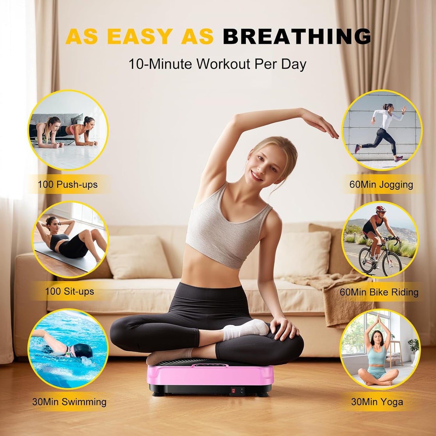 2025 Upgrade Vibration Plate Exercise Machine for Lymphatic Drainage,400Lbs Capacity Full-Body Workout Platform Vibrating Plate Pilates Equipment,Home Workout Equipment for Fitness Weight Loss
