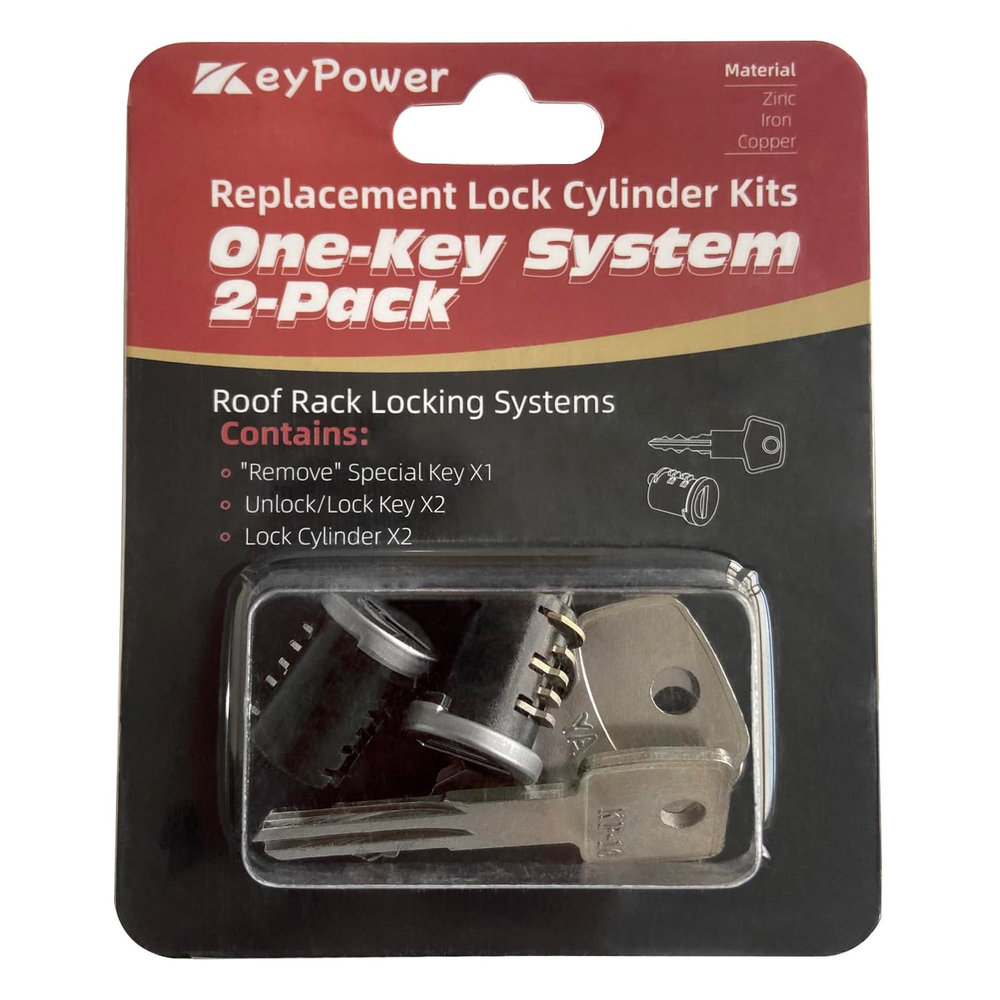 KeyPower 2 Pack Lock Cores for Yakima Car Rack System Components, Compatible with Yakima Roof Rack Locks, SKS Aka Same Key System, 2 Opening Keys and 1 Control Key (2 Lock Cylinders)