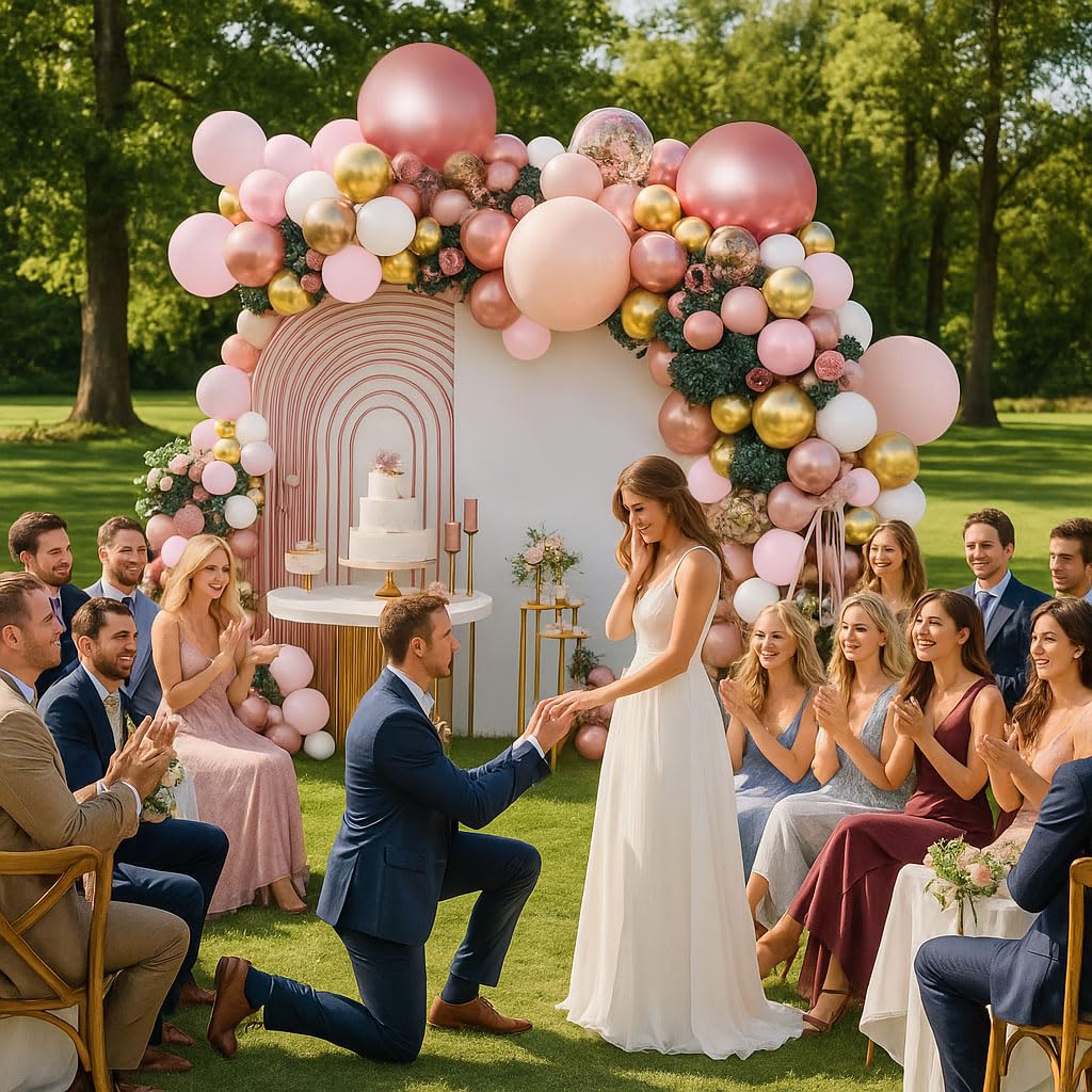 Rose Gold Balloon Garland Kit, 142Pcs Nude Pastel Pink Gold and Rose Gold Confetti Balloon Arch Kit with Electric Pump for Wedding Bridal Shower Princess Party Girl Birthday Baby Shower Decorations
