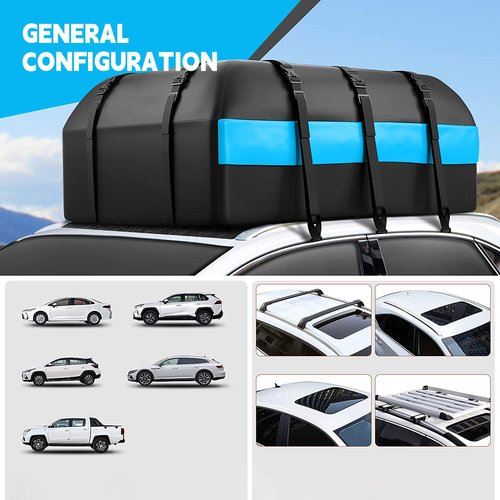 slrongpowlr Car Rooftop Cargo Carrier, 21 Cubic Feet Car Topper Luggage Carrier Waterproof for All Vehicles with/Without Racks, Anti-Slip Mat, 6 Door Hooks, Storage Bag, 2 Extra Straps