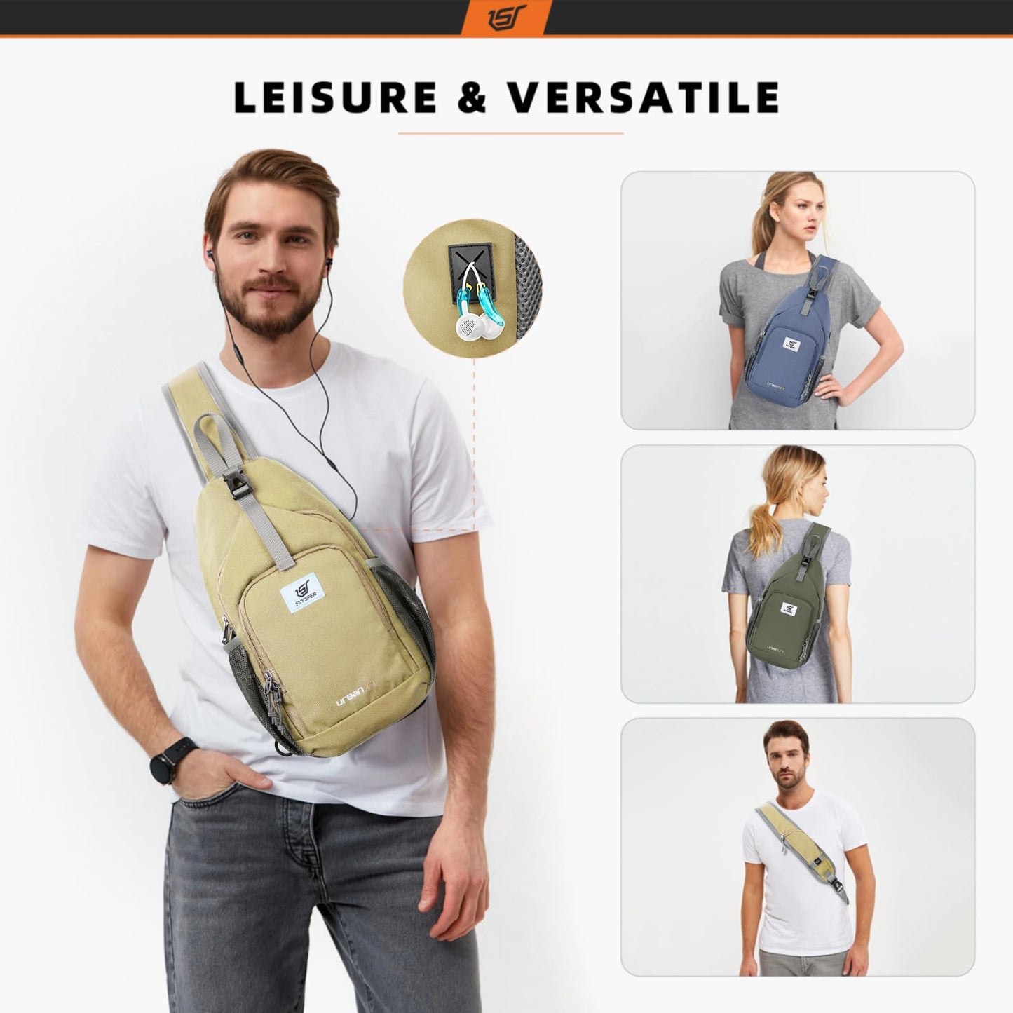 SKYSPER Sling Bag RFID Crossbody Sling Backpack Cross Body Shoulder Bag Travel Hiking Daypack for Women Men(Khaki)