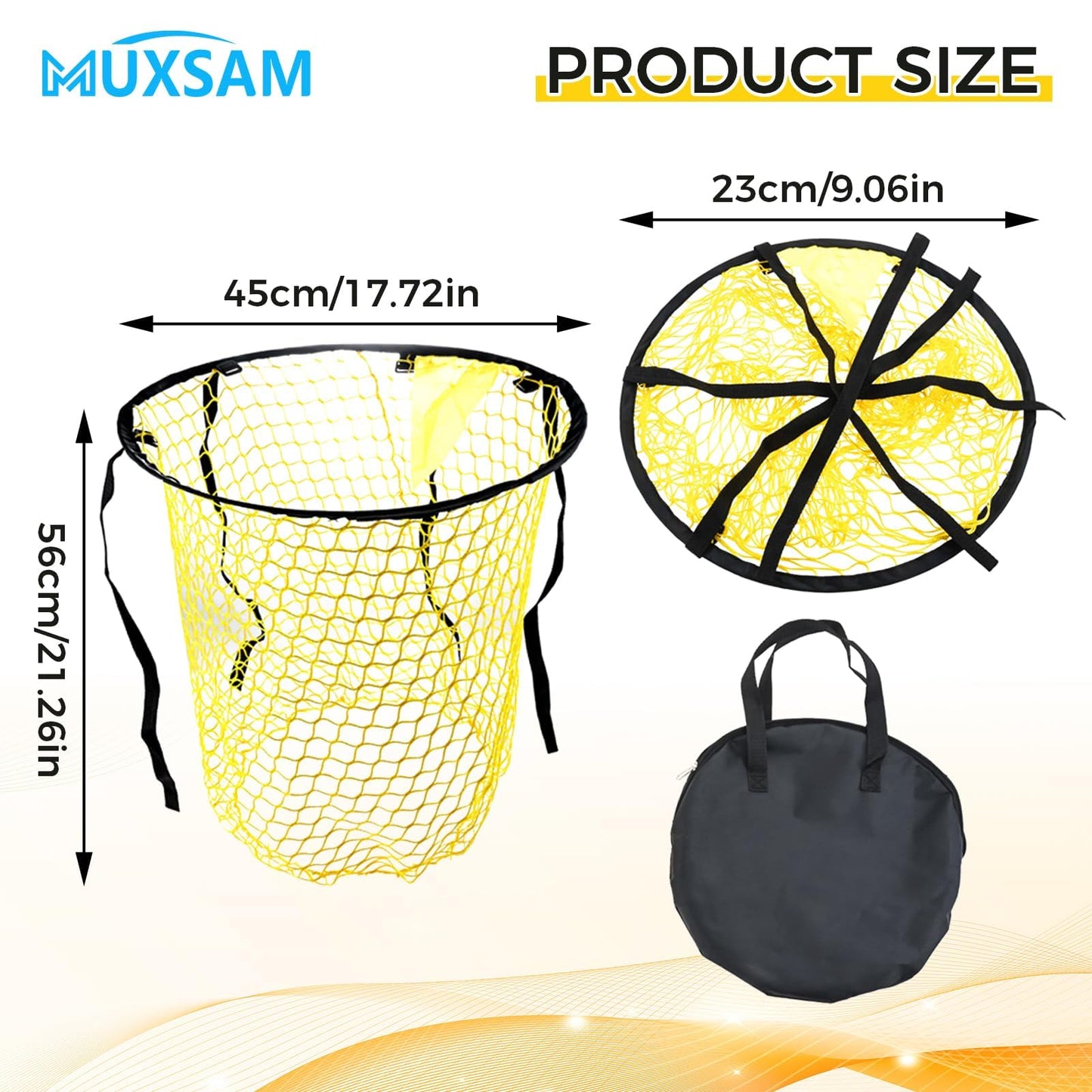2Pcs Soccer Top Bins Target Net, 45cm/17.7in Yellow Fold-able Football Training Bag, Football Target Goal Net, Top Corner Target Net Goals for Kids Shootings Accuracy Practice Equipment