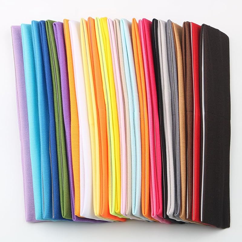 25Pcs Mixed Color Yoga Headbands - Soft Elastic Sports Sweatband for Women Men Kids