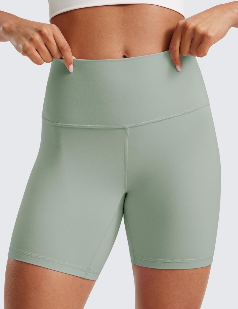 CRZ YOGA ButterLuxe Biker Shorts 6" - High Waisted Workout Running Volleyball Spandex Yoga Womens Green Palm Court Small