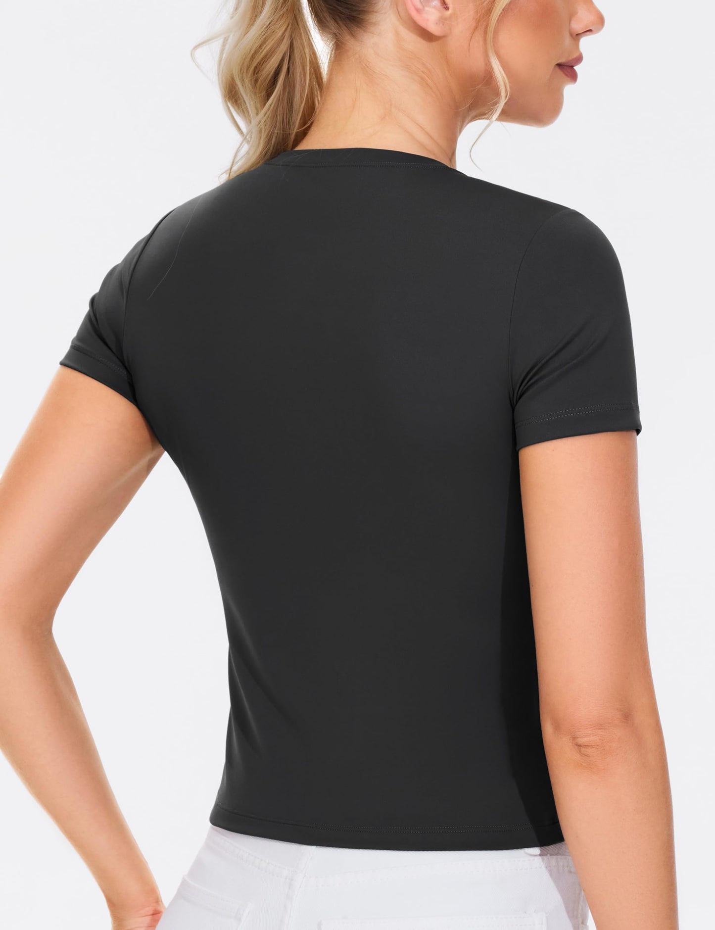 THE GYM PEOPLE Women Workout Crop Tops Short Sleeve Slim Fit Yoga T Shirt