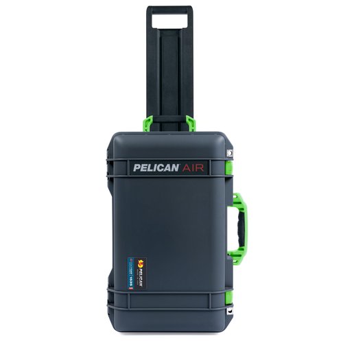 ColorCase Pelican Air 1535 Carry-on Case Graphite - Medium Size Waterproof Case with Gray Padded Microfiber Dividers & Mesh Lid Organizer - Lime Green Handles & Latches