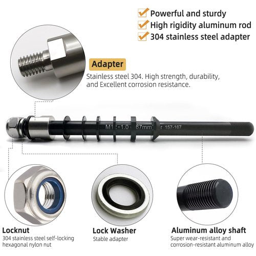 Universal Bicycle Thru Axle Trailer Hitch Adapter - Adjustable M12x1.0/1.5/1.75 Thru Axle (157-192mm),304 Stainless Steel & 6061-T6 Aluminum Shaft for Thule Bike Trailers & Thru-Axle Bikes